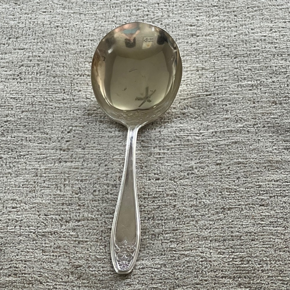 Vintage Lady Doris Silver Plate Cream Soup Serving‎ Spoon Ornate Floral Scroll